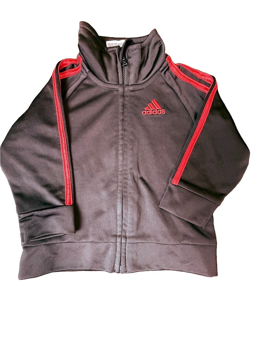 Adidas Baby Track Jacket 6-9 Months Black Red Logo Full Zip Long Sleeve